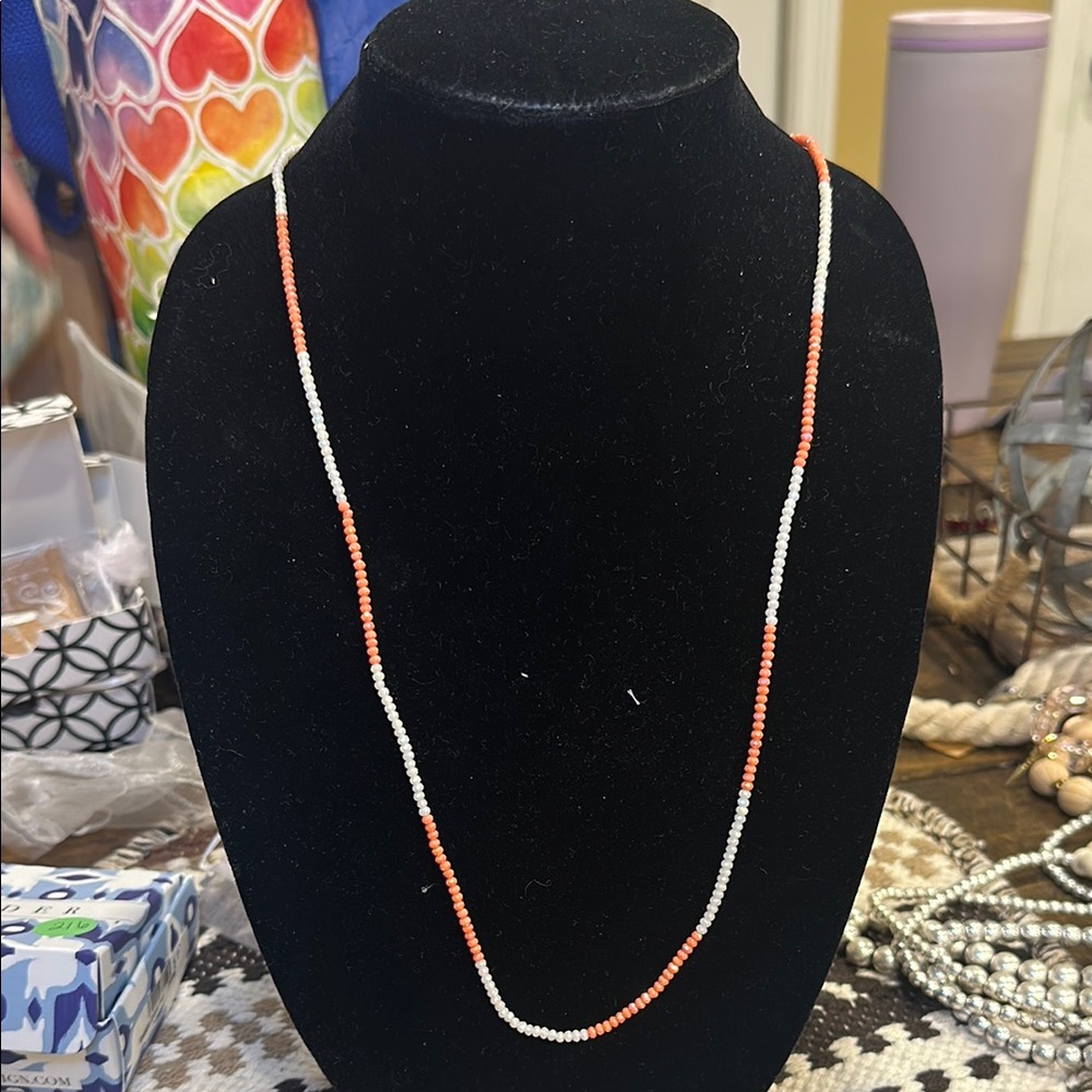 Elegant Orange and White Beaded Necklace